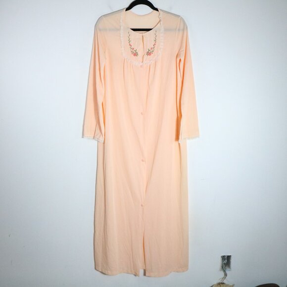 Vintage 1970 JCPenny Peach Nightgown Embroidered Floral Lace Prairie Cottagecore - Picture 1 of 7